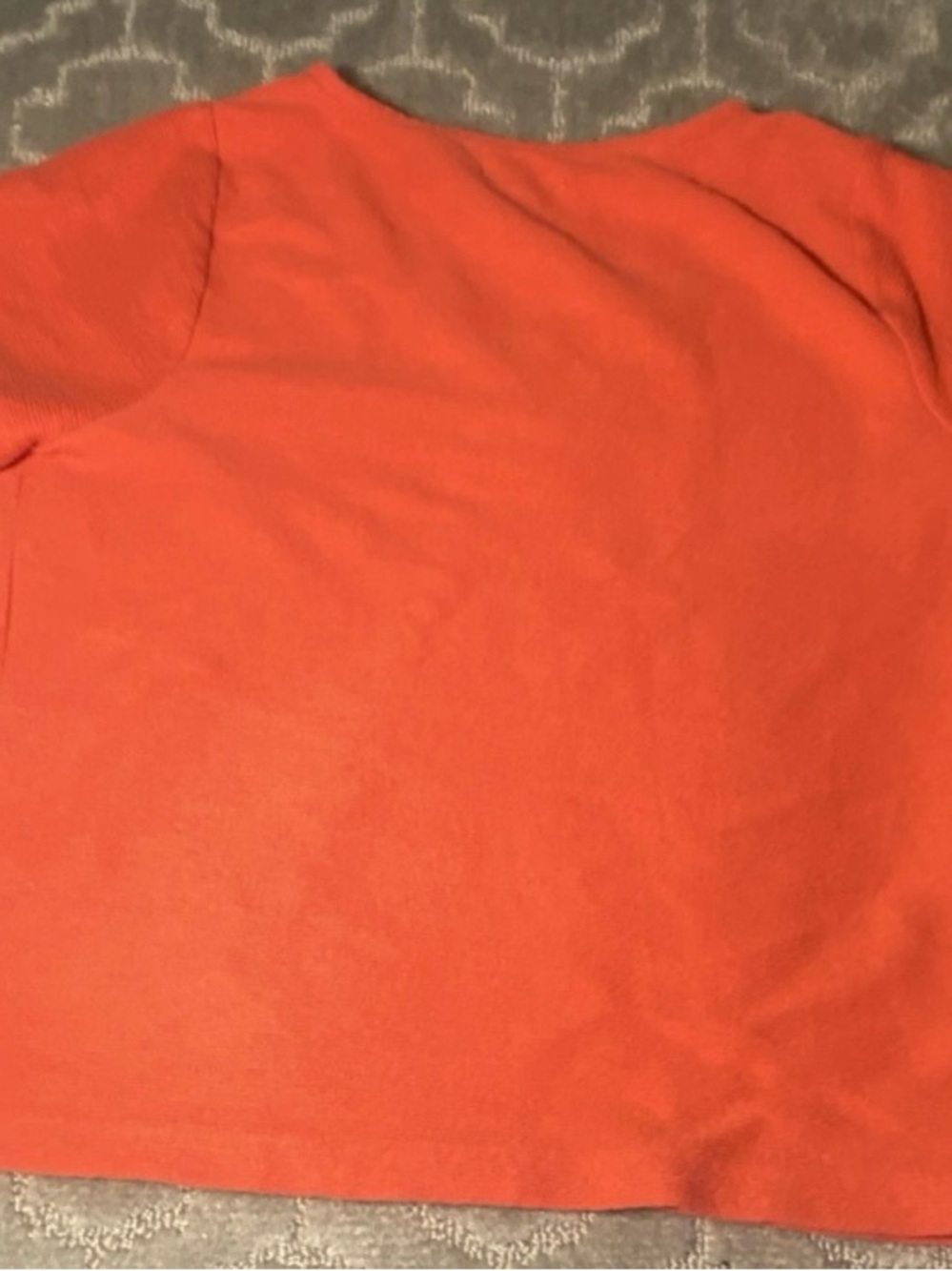 Orange Ribbed Crop Top Fitted Stretch V Neck Minimalist Casual Summer Basic L - Picture 6 of 6